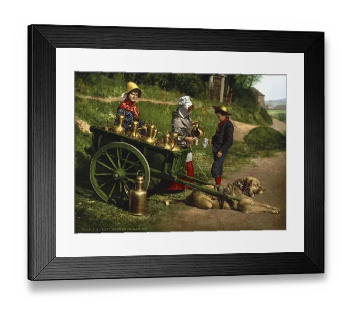 Framed Print : Milk seller with a cart pulled by dogs Framed Print : Milk seller with a cart pulled by dogs
