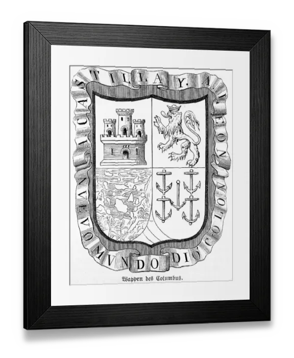 Framed Print : The coat of arms of Christopher Columbus with fort