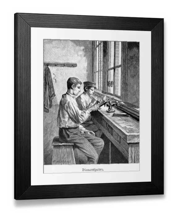 Framed Print : Processing of rough diamonds, economy