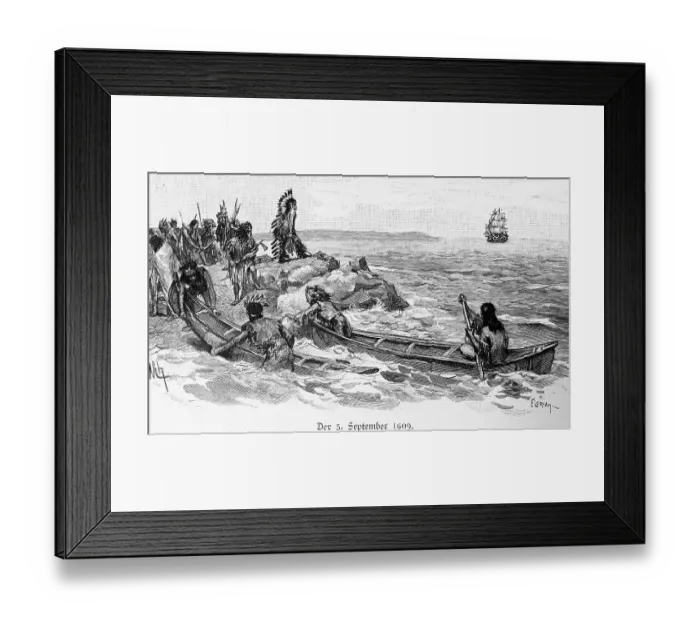 Framed Print : Indians, Canoes, Atlantic, Shore