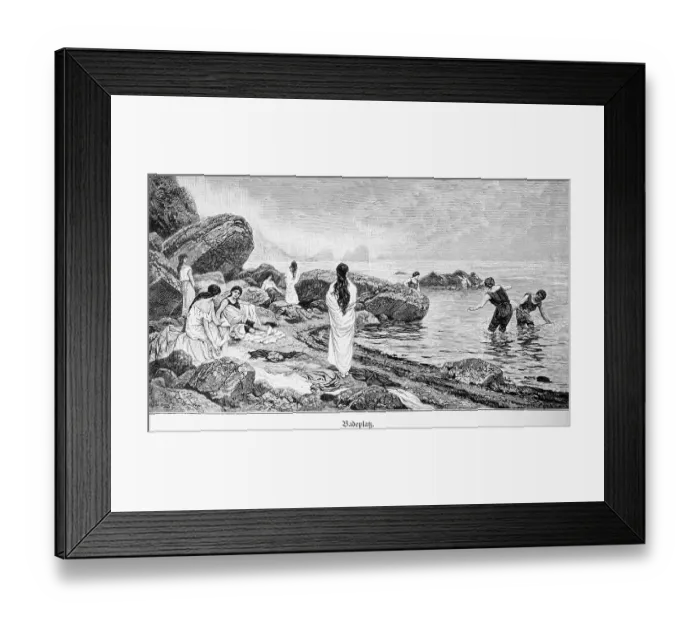 Framed Print : Bathing in the Atlantic Ocean, woman