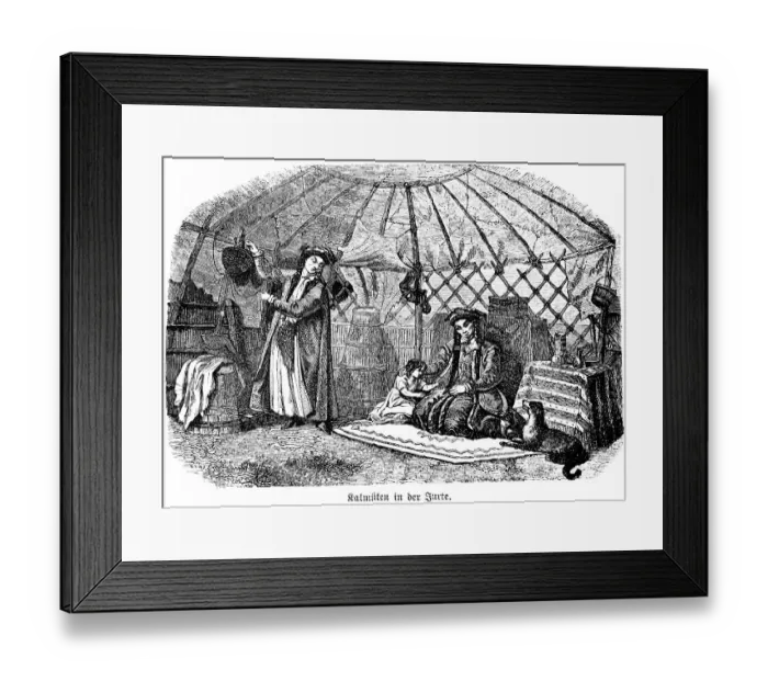 Framed Print : Kalmyks in yurt, woman, child, living