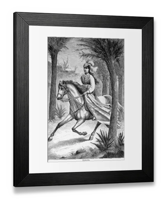 Framed Print : Young woman, native, hat, long hair