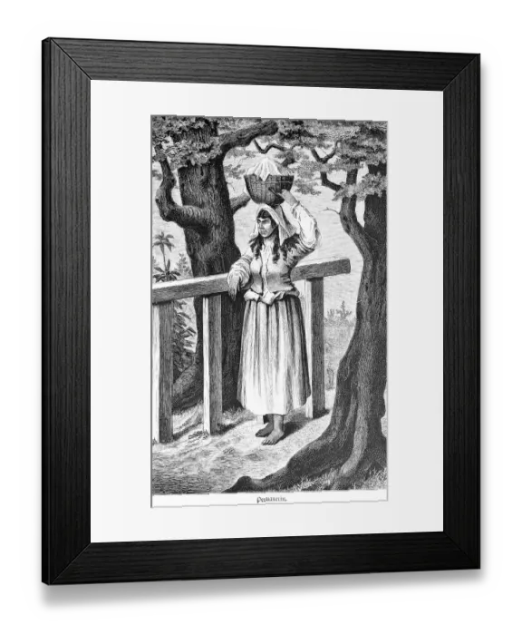 Framed Print : Woman, Carry, Basket, Head, Dress