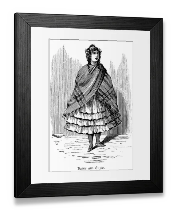 Framed Print : Young woman, distinguished, poncho
