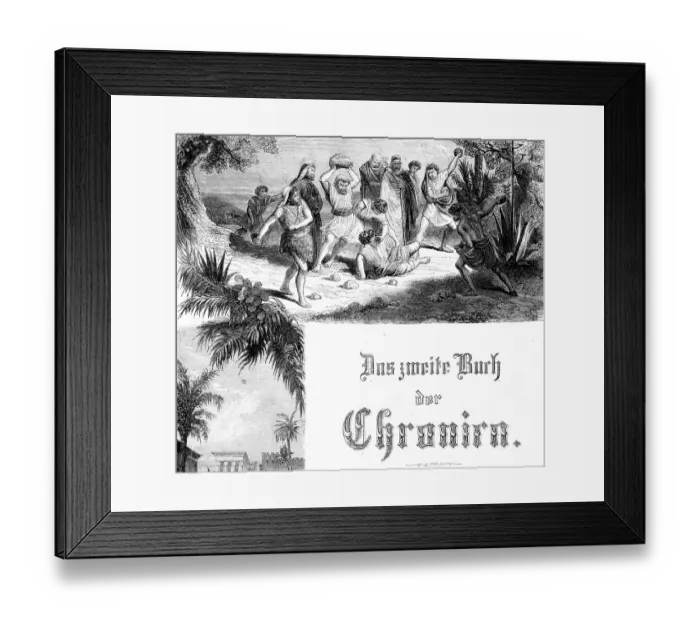 Framed Print : Title page, group of people, stoning