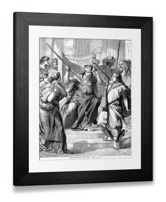 Framed Print : Saul seeks David's life, spit