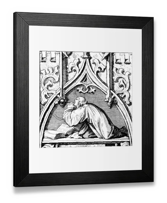 Framed Print : Martin Luther in prayer, ornaments Framed Print : Martin Luther in prayer, ornaments