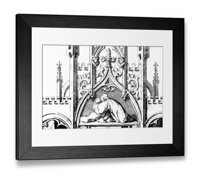 Framed Print : Martin Luther in prayer, ornamentation Framed Print : Martin Luther in prayer, ornamentation