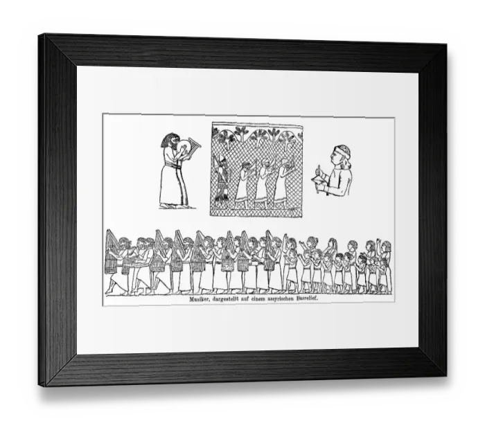 Framed Print : Musicians, depicted on an Assyrian bas-relief