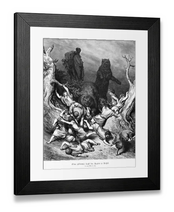 Framed Print : Elisha or Elisens curses the boy at Bethel