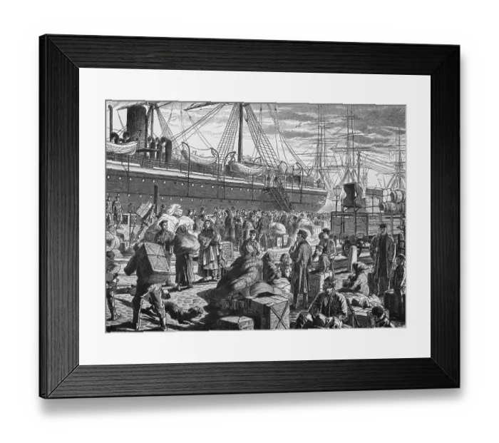 Framed Print : Emigrants in Bremerhaven, harbour Framed Print : Emigrants in Bremerhaven, harbour