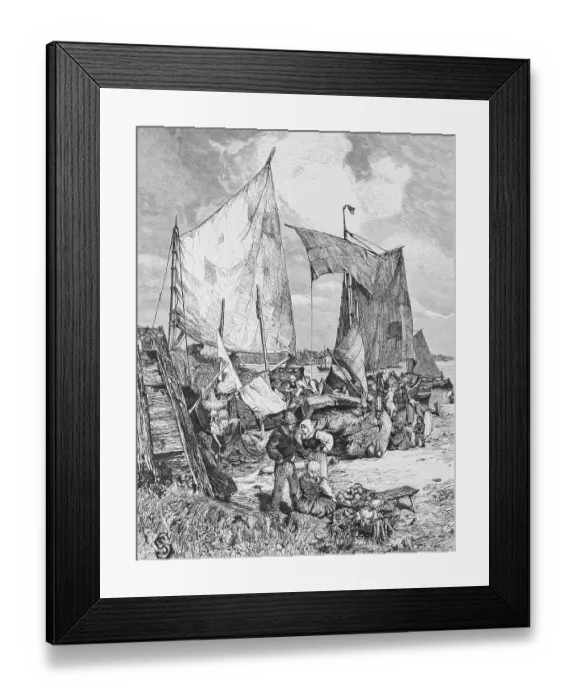 Framed Print : Market on the Memel, border river Russia and Lithuania