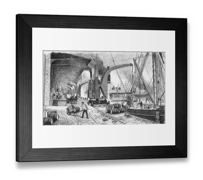 Framed Print : Steam-driven crane unloading ships in Hamburg harbour Framed Print : Steam-driven crane unloading ships in Hamburg harbour