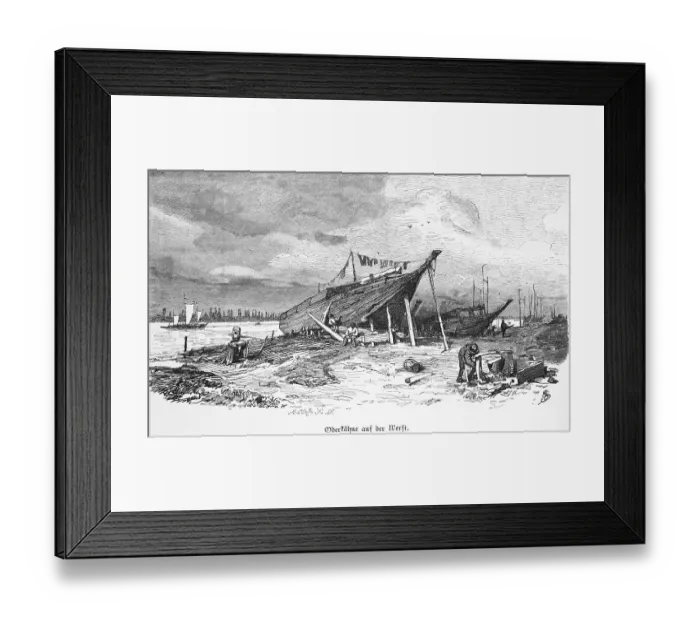 Framed Print : Oder barges at the shipyard, Stettin or Szczecin