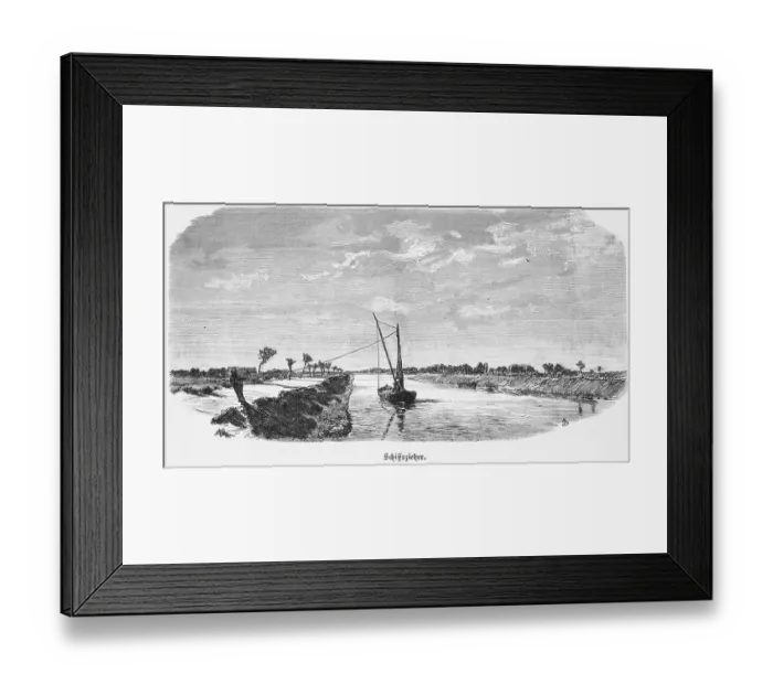 Framed Print : Towing, barge being pulled, on the Vistula or WisNa