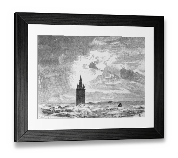 Framed Print : West tower of Wangerooge during storm
