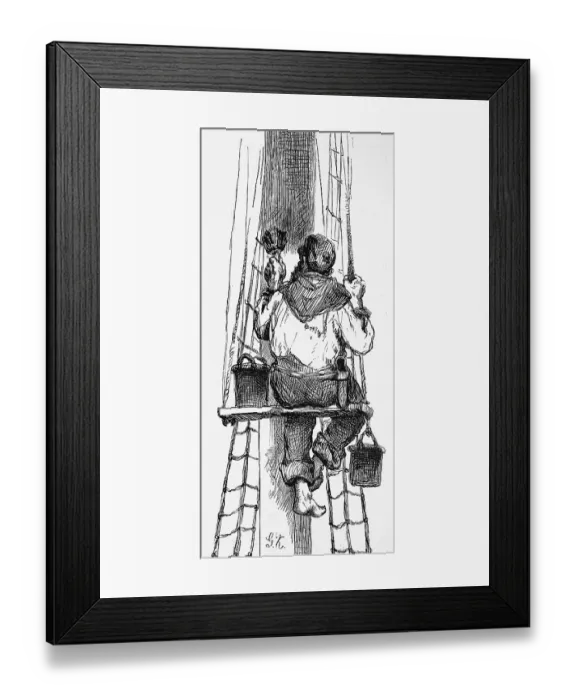 Framed Print : Sailor paints ship mast, sailboat Framed Print : Sailor paints ship mast, sailboat