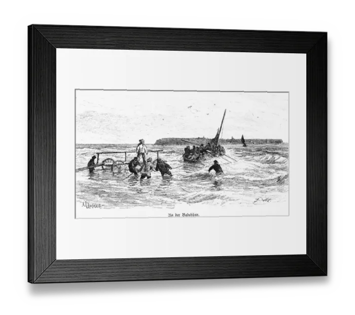 Framed Print : Bathers leaving the dune, offshore island of Heligoland Framed Print : Bathers leaving the dune, offshore island of Heligoland
