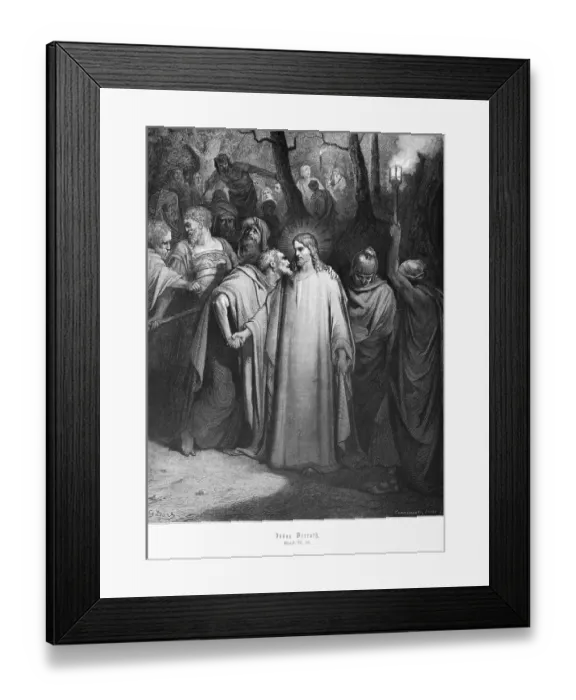 Framed Print : Judas betraying Jesus, Gospel of Matthew