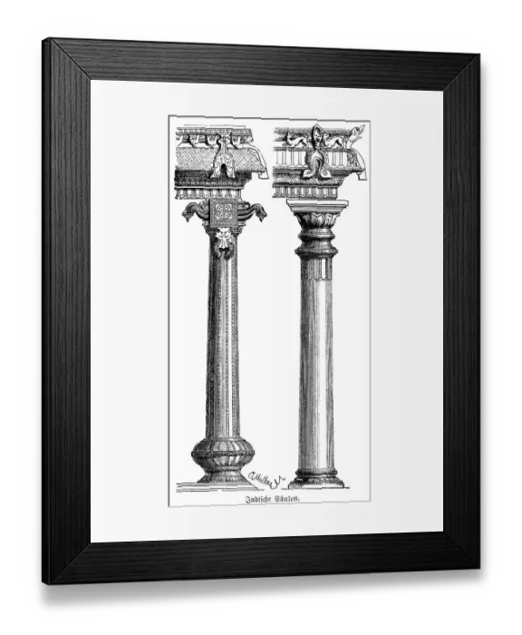 Framed Print : Indian columns, round, base, column base Framed Print : Indian columns, round, base, column base