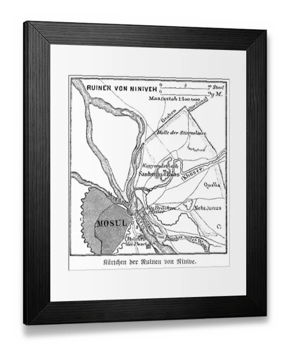 Framed Print : Map of the ruins of Nineveh or Niniveh on the Tigris Framed Print : Map of the ruins of Nineveh or Niniveh on the Tigris