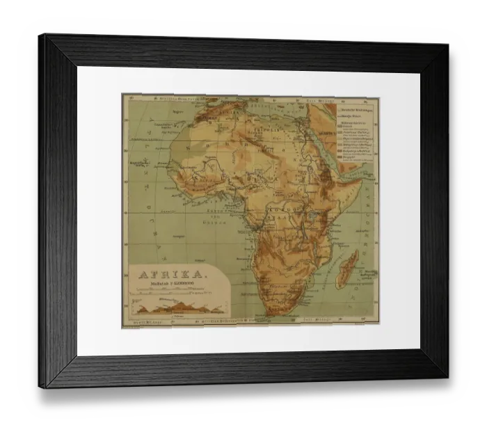 Framed Print : African continent with representation of the highest mountains