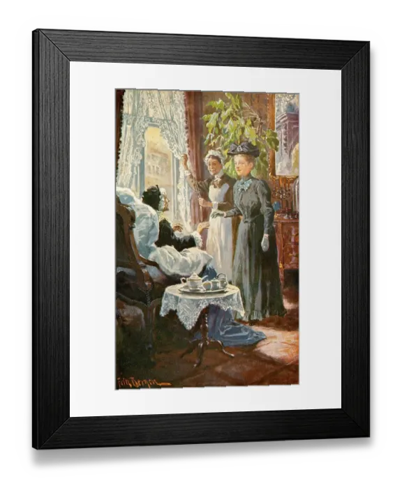 Framed Print : Visit to an old lady, three woman