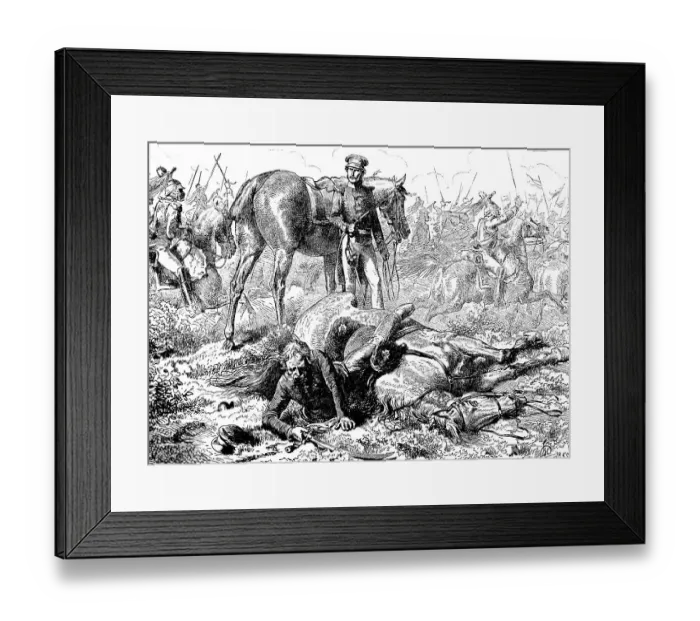 Framed Print : Battle of Ligny 1815, the Prussian commander Field Marshal Bluecher falls from his wounded horse