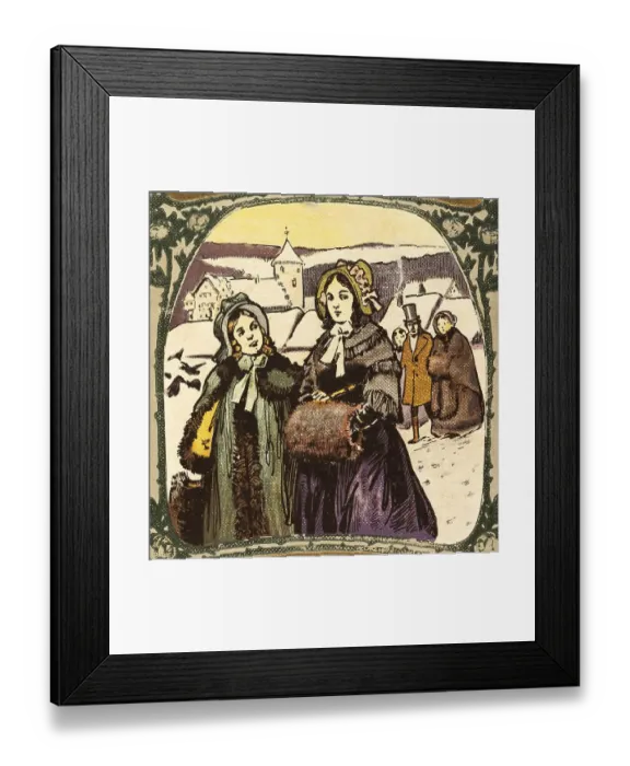 Framed Print : Walk on a wintry Sunday, wealthy parents and children dressed warmly in furs