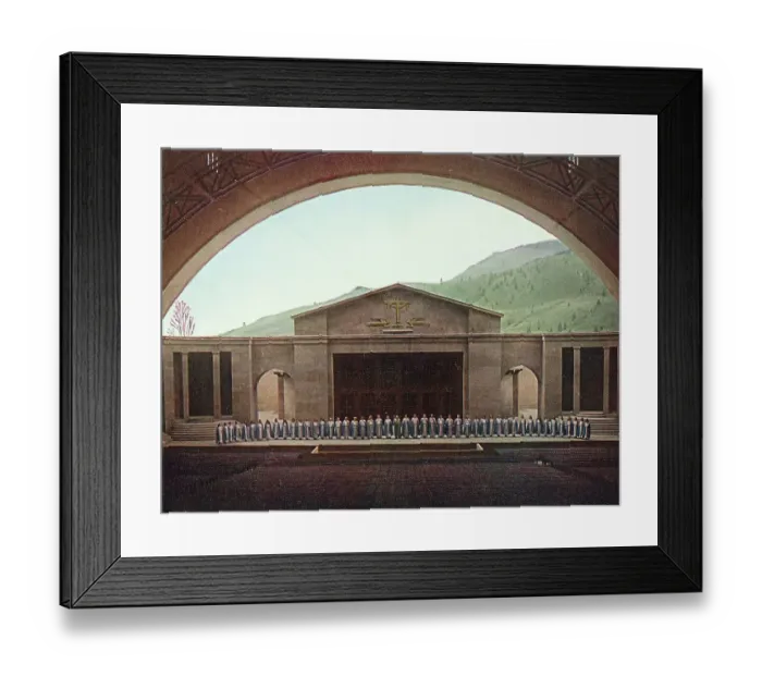 Framed Print : Stage of the Passion Play House with the cast