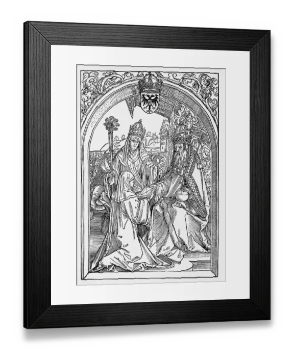 Framed Print : Roswitha handing emperor Otto the Great and archbishop Wilhelm von Mainz her scripts