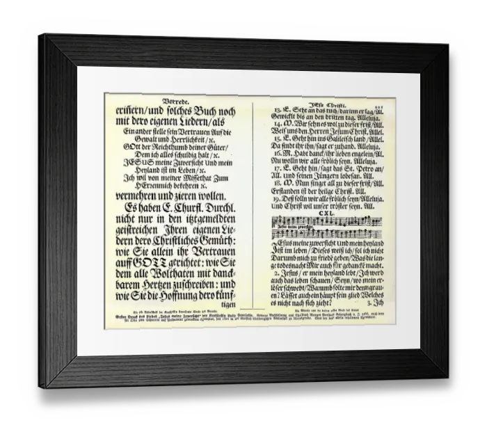 Framed Print : First print of the chant Jesus meine Zuversicht or Jesus my confidence by Prince Electress Luise Henritte