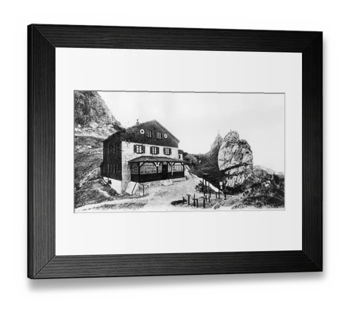Framed Print : Mountain lodge with Wendelstein chapel