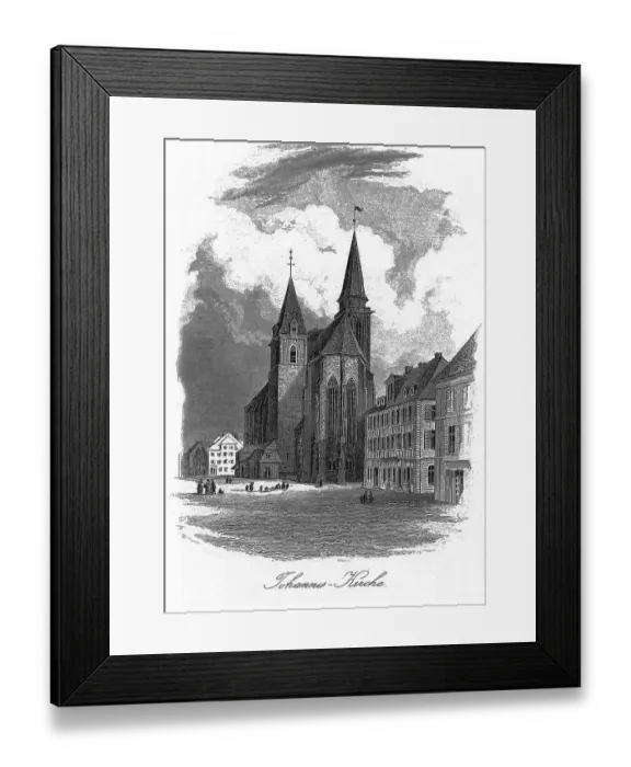 Framed Print : Johanneskirche, Ansbach, drawing and steel engraving by J