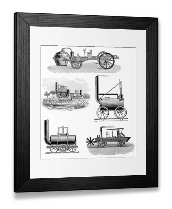 Framed Print : Different steam cars and steam locomotives