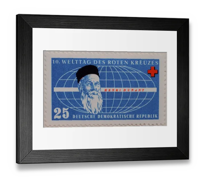 Framed Print : Henry Dunant, portrait on a stamp for the 10th World Day of the Red Cross