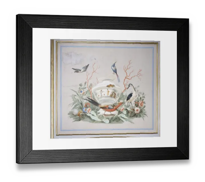 Framed Print : Chinese Still Life with Porcelain Vase and Heron