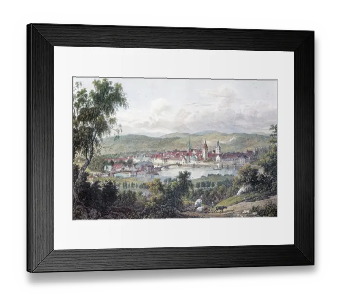 Framed Print : View of Hamelin, about 1830, historic cityscape