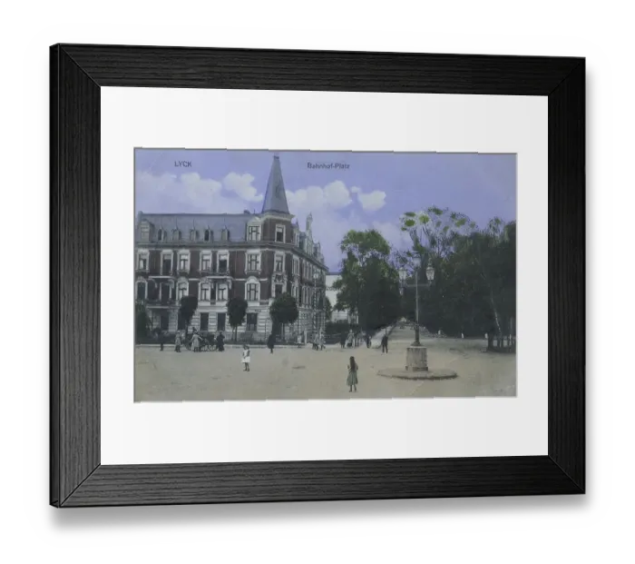 Framed Print : Station square in Lyck, formerly East Prussia