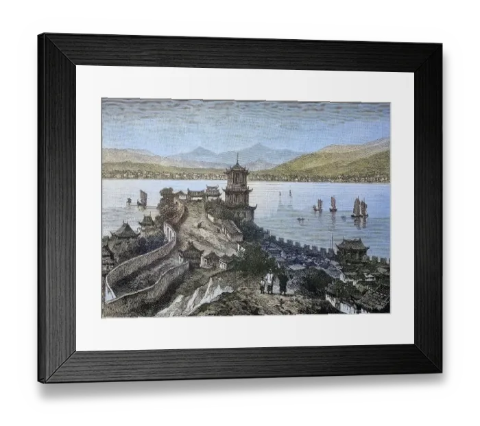 Framed Print : Yangtze River at Wu-Chang-Fu, with pagoda and temple