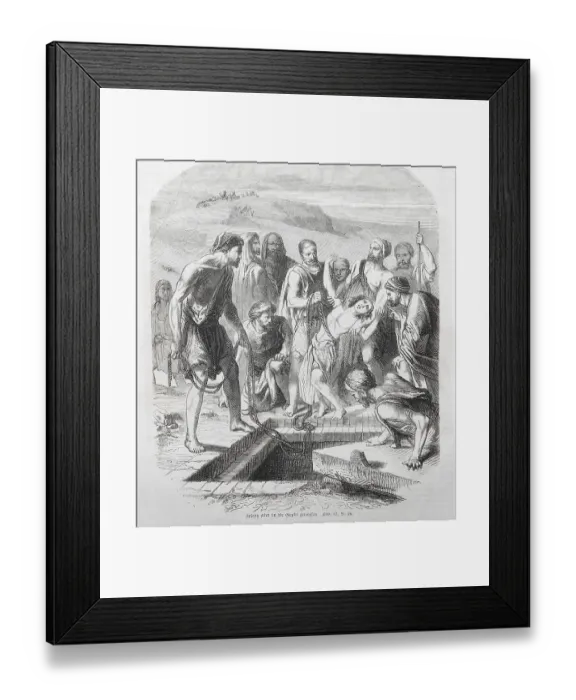 Framed Print : Joseph is thrown into the pit, Historical illustration in an old splendid Bible Framed Print : Joseph is thrown into the pit, Historical illustration in an old splendid Bible