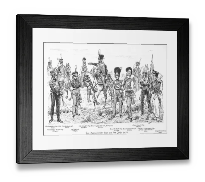 Framed Print : Historical illustration of uniforms around 1825
