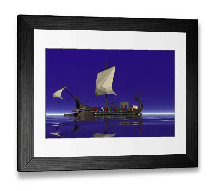 Framed Print : Historic sailing boat, deep blue sky, 3D graphics