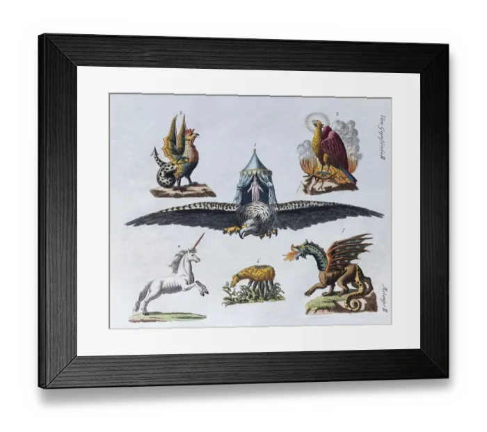 Framed Print : Magical creatures, hand-colored copper engraving from children's picture book by Friedrich Justin Bertuch Framed Print : Magical creatures, hand-colored copper engraving from children's picture book by Friedrich Justin Bertuch