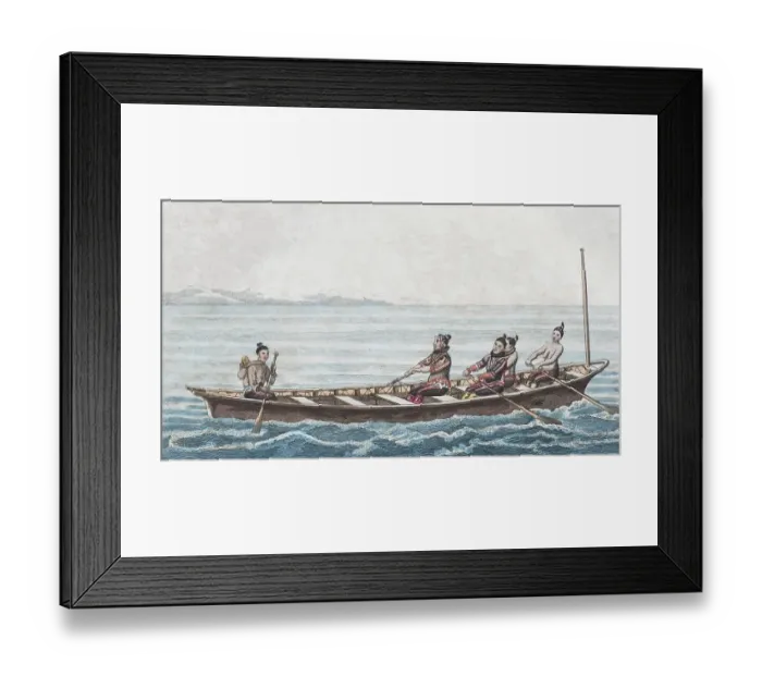Framed Print : Greenlandic winter boat, hand-colored copper engraving from Friedrich Justin Bertuch picture book for children