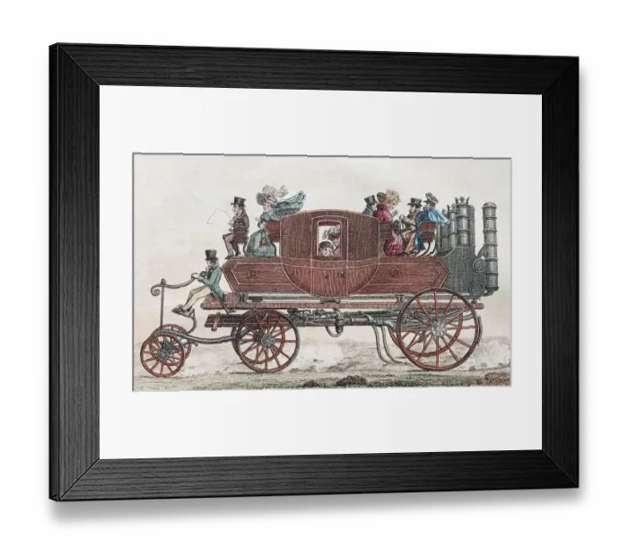 Framed Print : Gurney's steam coach, hand-colored copper engraving from Friedrich Justin Bertuch's picture book for children