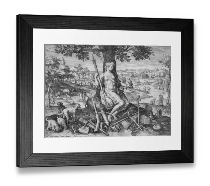 Framed Print : Goddess of the Hunt, copperplate engraving by Raphael Sadeler after Johannes Stradanus Framed Print : Goddess of the Hunt, copperplate engraving by Raphael Sadeler after Johannes Stradanus