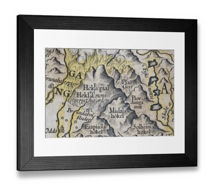 Framed Print : Hekla Volcano, Iceland, hand-coloured Iceland copperplate engraving by Gerhard Mercator