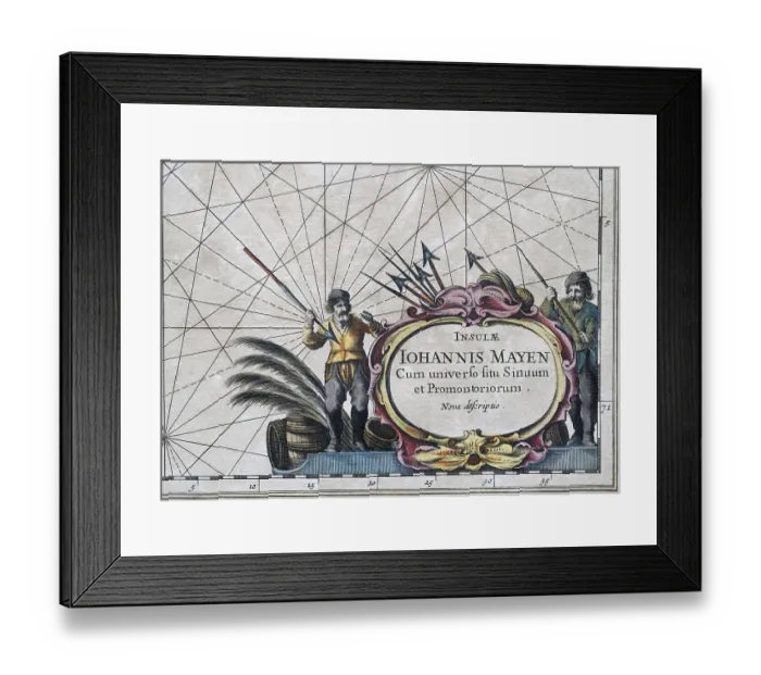 Framed Print : Atlas Maritimus, figurative cartouche with whale hunters